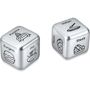 2pcs Food Decision Dices, 1x1x1 Inch Steel Food Dice Gift, Metal Food Decider Date Night Dice Couple Date Night Gifts for Wedding Anniversary Valentine Christmas Birthday (Style 3)
