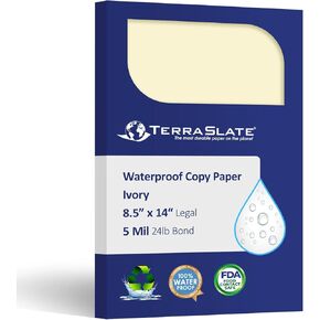 Waterproof Paper, Rip-Proof Colored Paper, Ivory, 50 Sheets, 8 Mil, (80lb Cover), 8.5" x 14", Laser Printer and Copy Machine Compatible