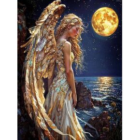 KAYEIUU Diamond Painting Art Full Round Drills Angel Moon Diamond Painting Kit Round Full Drill Gem Arts and Crafts Kits, for Home Wall Decor Gifts 12x16 inch