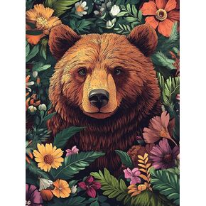 Kaliosy 5D Diamond Art Kits for Adults Bear Flowers by Number Kits, Diamond Painting Art Animal DIY Full Drill Crystal Craft Cross Stitch Embroidery Decoration (12x16 inch) 30x40 cm