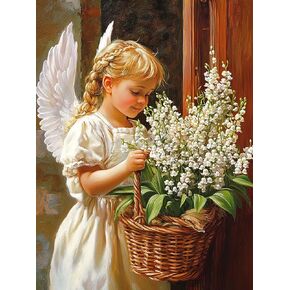 Kaliosy 5D Diamond Art Kits for Adults Angel by Number Kits, Diamond Painting Art Flower Basket DIY Full Drill Crystal Craft Cross Stitch Embroidery Decoration (12x16 inch) 30x40 cm