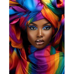 SKRYUIE 5D African Woman Diamond Painting Kits - DIY Diamond Art Kits for Adults African American, Full Round Drill - Crystal Cross Stitch - Adults Craft for Wall & Office Decor - 16x20 inch 1