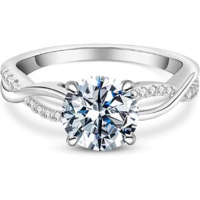 Elio Passero Engagement Rings,S925 Sterling Silver Solitaire 3CT CZ Engagement Rings Round/Oval/Pillow-shaped/Rectangular Promise Engagement Wedding Bands with Side Stones for Women Couple Rings Size4-10