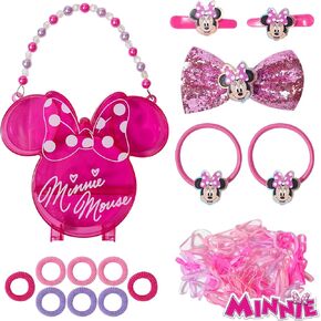 LUV HER Disney Minnie Mouse Hair Accessory Case for Girls with Hair Clips, Hair Elastics, Hair Bow, and Terries, Ages 3+