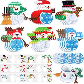 Tioncy 24 Set Christmas Snowman Coaster Craft Kits Winter Snowman Cutouts DIY Christmas Cup Coasters Kits Ideal for Family Fun Classroom Holiday Party Supplies Christmas Gifts for Adults Kids