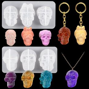 FineInno 2Pcs Skull Resin Molds,6 Cavities 3D Skull Head Molds,Epoxy Casting Mold for DIY Clay, Candle Wax Making, Home Decor Halloween,Art Crafts