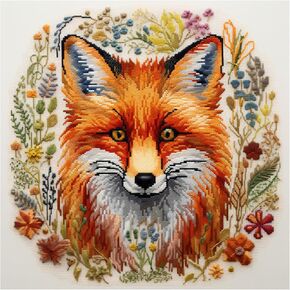 51buyoutgo Fox 11ct Cross Stitch Kits, 11 CT Funny Pre Printed Counted Stamped Cross Stitch Embroidery Needlepoint Patterns Kits for Adults Beginners Animal Crossstitch 36 X 36 cm