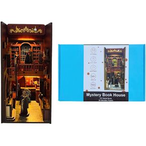 Aida & Hani Book Nook Kit DIY Dollhouse Booknook, Bookend Miniature Kit for Bookshelf Insert Decor Crafts for Adults Teen Halloween, 3D Wooden Puzzle Bookends with Led Light