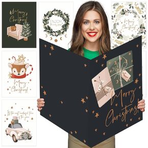 Zhanmai 6 Pcs Jumbo Merry Christmas Greeting Card 14 x 20 Inch Giant Guest Book Christmas Large Gift Card Oversize Greeting Card for Christmas Happy New Year Holiday Party Gift Decoration (Classic)