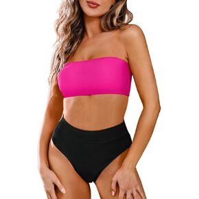 Pink Queen High Waisted Bathing Suits for Women Swimsuit Cheeky High Cut Tummy Control Bikini Bottom Pink Black L