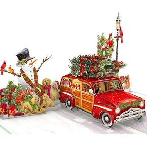 HEARTAGS- Pop Up Christmas Card, Vintage Christmas Pop Up Card, 6" x 8" Popup Christmas Cards Classic Greeting Cards For Husband, Wife, Kids, Mom, Son, Daughter, Dad, Christmas Card With Envelopes