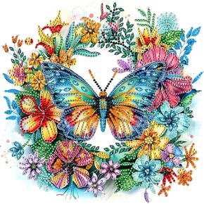 MXJSUA Butterflies Wreath Special Diamond Painting Kits for Adults, 5D Special Shape Diamond Art Kits, Crystal Rhinestones Diamond Gem Art Painting for Home Wall Decoration 12×12 inch