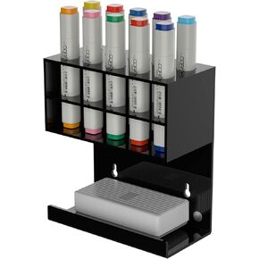 Acrylic Black Whiteboard Magnetic Marker Holder,Wall Mounted Dry Erase Whiteboard Marker Holder Stand Acrylic Magnet Pen Holder for Fridge Refrigerator for School Office Home (Black, 2)