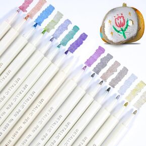 Marte Vanci Metallic Brush Markers,15 Colors Metallic Marker Pens, Brush Tip Art Pen for Black Paper Ceramic DIY Album Adult Colouring Book Scrapbook Craft Supplies Christmas