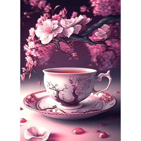 RICUVED Diamond Art Kits for Adults, Flowers Diamond Art Kits Full Round Drill Tea Diamond Art, Diamond Gem Dots Art and Crafts for Gift Home Wall Decor 12x16Inch in Kuwait