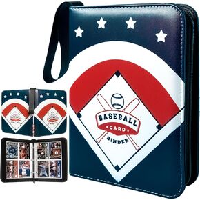 400 Pockets Baseball Card Binder, Collectible Card Binder with Sleeves, Three Ring Trading Card Binder, Baseball Card Holder with 50 Double-Sided Trading Card Sleeves, Baseball Style Card Binder.
