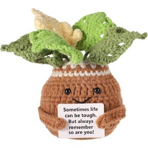 Crochet Potted Plant, Positive Crochet Monstera Handmade Knitted Monstera Doll Summer Cute Positive Life Potato Emotional Support Plant Cheer up Gifts for Home Office Desk Decoration