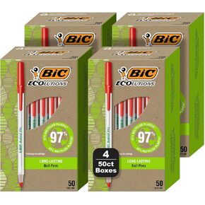 BIC Ecolutions Round Stic Ballpoint Pens, Medium Point (1.0mm), 200-Count Pack, Black Ink Pens Made from 97% Recycled Plastic