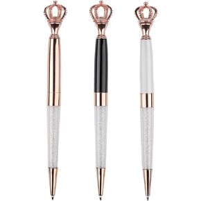 YOUMI Ballpoint pen, 3Pcs crown crystal metal pen, sparkling cute pen, Personalized Crystal Pens，Black Ink Glitter Diamond Pen for Note, Tab, Office School Stationery Supplies (set 6)