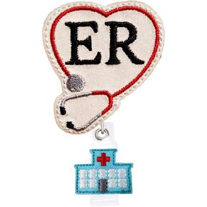 ER Nurse Emergency Room Doctor Badge Reels Retractable, with Alligator Clip and Key Ring, 24 inches Thick Pull Cord