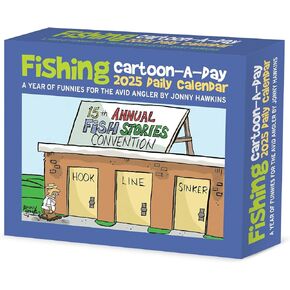 Willow Creek Press Fishing Cartoon-A-Day by Jonny Hawkins Daily 2025 Box/Desk Calendar (5.86" x 4.72")