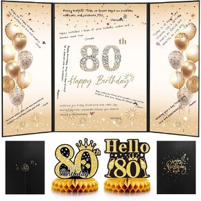 Black Gold 80th Birthday Decorations, 80th Birthday Guest Book Alternative, 80th Birthday Party Decorations, 80th Birthday Party Supplies, 80 Year Old Birthday Gifts for Women Men