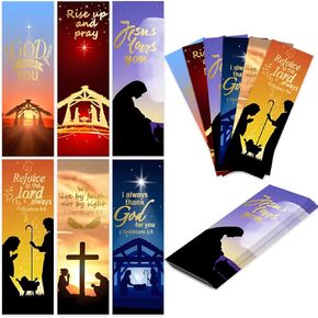 Religious Christmas Bookmarks Christian Bookmarks Religious Jesus Bookmarks Golden Foil Religious Nativity Bookmarks for Xmas Christian Gifts Church Sunday School Bible Study,90Pcs,2 * 6"