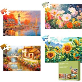 4 Packs 36 Piece Large Jigsaw Puzzles for Elderly Dementia Alzheimer's Products Activities, Alzheimer's Puzzles Cognitive Games for Adults Elderly Seniors with 4 Storage Bags