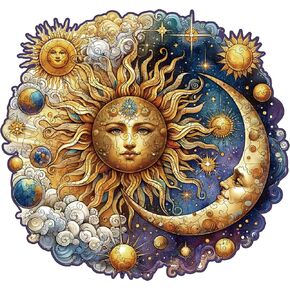 Wooden Puzzles for Adults, Sun and Moon Wood Puzzles 200 Pieces, Irregular Animal Shaped Unique Wooden Jigsaw Puzzles, Creative Ghristmas Gift for Teenagers and Adults