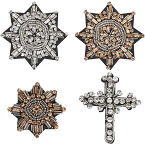 4pcs Rhinestone Cross Patches Beaded Sun Patch Crystal Cross Applique Gothic Cross Sew on Patches Sparkling Embroidery Patches Appliques for DIY Clothes Jeans Jackets Shirt Handbag Shoes