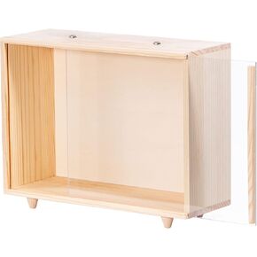 Wooden Display Case for Collectibles, Wood Gift Box Storage Container with Handle and Slide Acrylic Lid, Shadow Box Unfinished Rustic Desktop Box for Dolls, Collections 10.4'' x 3.6'' x 8''