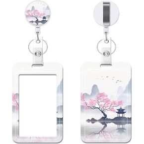 Retractable Badge Holder with Carabiner Reel Clip, Vertical ID Badge Holder with Keychain, 1 Pack Cute and Fashionable Badge Reel Card Pocket for Nurse Doctor Office School Teacher (Marble Grey)