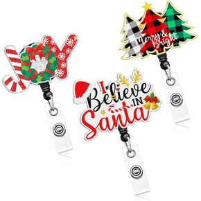 Eersida 3 Pcs Christmas Nurse Badge Holder Christmas Badge Reels Retractable ID Name Badge Holder Joy Christmas Tree I believe in Santa Badge Reel with Swivel Clip for Nurse Doctor Office Employee