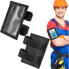 2 Pieces Arm ID Badge Holder Adjustable Waterproof Black Armband Badge Holder for Ski Pass Motorcycle ID Card with Sticker Pouch Double Elastic Straps