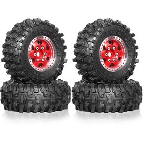 1.0 RC Tires and Beadlock Wheels Rims Offset -2.5mm 1/24 1/18 Super Soft Sticky Mud Slingers Tyres for 1:24 1:18 Rock Crawler Car Axial SCX24 FMS AX24 FCX18 FCX24 TRX4M 4Pcs (Red)