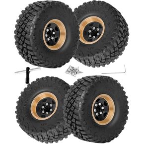1.0in Beadlock RC Wheels and Tires for 1/18 Trx4m,1/24 SCX24 RC Crawler Car,1.0 Beadlock Rims & 1.0 Beadlock Tires,Brass Wheels Soft Sticky Rubber Tires,4PCS(Style A)