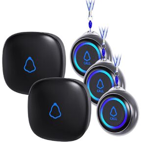 Caregiver Pager, Wireless Call Button for Seniors/Elderly at Home, 3 SOS Buttons + 2 Receivers Medical Life Alert System, Emergency Panic Call Bell, Nurse Calling & Patient Assistance Alarm