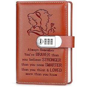 Beauty and The Beast Leather Combination Lock Notebook Always Remember You’re Braver Than You Believe Journal Combination Lock Notebook TV Movie Gifts Gifts for Son Daughter (always remember)