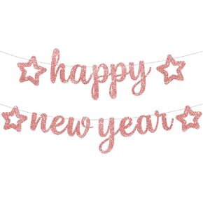 KatchOn, Big Happy New Year Banner Rose Gold - Pre-Strung, 10 Feet | Rose Gold Happy New Year Decorations 2025 | New Year Sign for Rose Gold New Years Decorations 2025 | 2025 New Years Decorations
