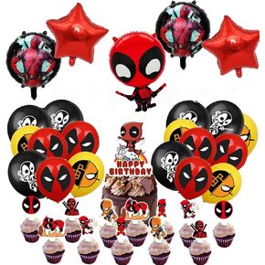 Dead pool Birthday Party Decorations, Catoon Hero Theme Party Supplies Include Cupcake Toppers, Foil Balloons for Kids Adults hero Party Decor
