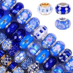 AIPRIDY 60 Pieces Girls' Lucky Beads Lover Amber Beads, Big Hole Spacer Beads European Craft Murano Beads for DIY Charms Bracelet Jewelry Making (Mix Style White)