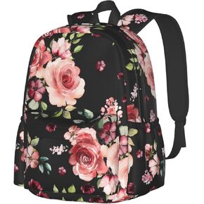 حقيبة كمبيوتر محمول عادية باللون الأسود من Flower Rose Black حقيبة كتب مدرسية حقيبة ظهر للسفر للأطفال في سن المراهقة صبي فتاة in Kuwait