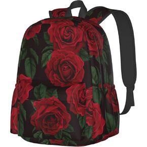 Flower Rose Black Casual Daypack Laptop Bag School Bookbag Travel Backpack For Kids Teen Boy Girl