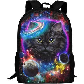 Purple Galaxy Cute Cat Backpack, Simple and Aesthetic Bookbag for Women Men, Lightweight Adjustable Black Backpack for Travel Outdoor Sports, Large Capacity Laptop Bag for Business Office