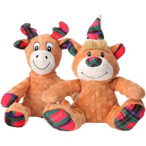 Plaid Pals, Moose and Bear, Set of 2; Christmas Squeaky Dog Toys with Crinkle, Plush Dog Chew Toys, Dog Enrichment Toys