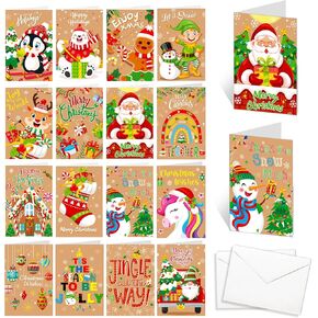 HOWAF 32 Pack Mini Christmas Greeting Cards & Envelopes, Kraft Merry Christmas Gift Cards for Xmas Gift Winter Holiday Thank You Cards, Merry Christmas Small Note Cards for Kids Classroom Home Office