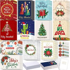 120 Pcs Spanish Christmas Cards with Envelopes Tarjetas De Navidad En Español Christmas Cards in Spanish Feliz Navidad Cards Hispanic Christmas Cards Tarjetas Navideñas Set for Christmas Gift