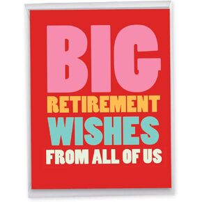 NobleWorks Oversize Retirement Greeting Card From Us 8.5 x 11 Inch with Envelope (1 Pack) Oversize Jumbo Co-Worker, Good Luck Big Retirement Wishes J2734RTG-US