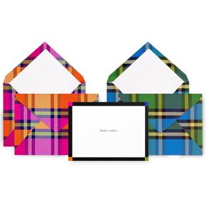 kate spade new york Blank Thank You Cards for Holidays and Celebrations, Stationery Set with 10 Cards and Envelopes, Grand Plaid Duo
