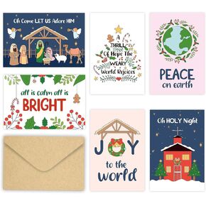 24 Religious Boxed Christmas Cards, Assorted Christmas Cards with Envelopes & Stickers, Christian Christmas Holiday Cards Pack